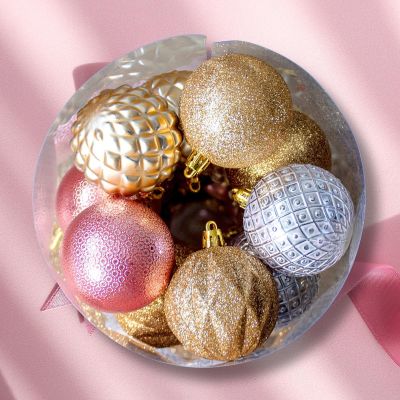 2. BOMBKA DEKORACYJNA PLASTIKOWA 6CM SET 35 SZT ZŁOTY RÓŻOWY