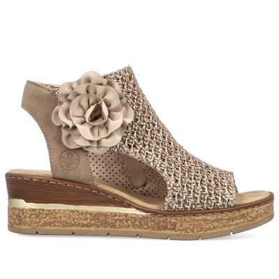 2. Sandały damskie plecione komfortowe koturn platforma beżowe Rieker 63791-60