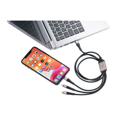 4. TROIKA DREIZACK PRO kabel USB 1,2 m USB C USB C/Micro USB-A/Lightning 100 W Czarny, Szary