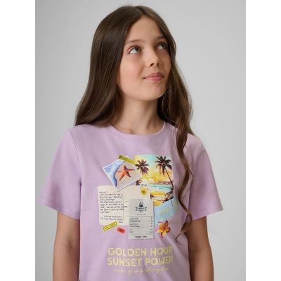 3. T-shirt regular z nadrukiem dziewczęcy 4F 4FJRAW26TTSHF4326-052S