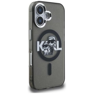 4. Etui Karl Lagerfeld IML Glitter Karl & Choupette Sketch Logo MagSafe na iPhone 16 - czarne