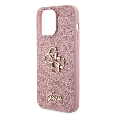 6. Etui Guess Glitter Script Big 4G do iPhone 15 Pro - różowe