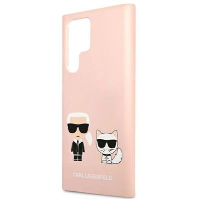 6. Etui Karl Lagerfeld Silicone Ikonik Karl & Choupette na Samsung Galaxy S22 Ultra - jasnoróżowe