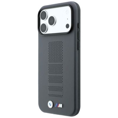 2. Etui BMW M Blue Perfo Metal Logo MagSafe na iPhone 18 Pro / 17 Pro - szare