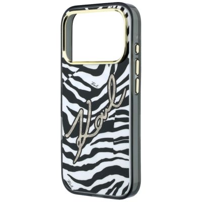 6. Etui Karl Lagerfeld IML Signature Zebra Glitter MagSafe na iPhone 17 Pro / 18 Pro - złote