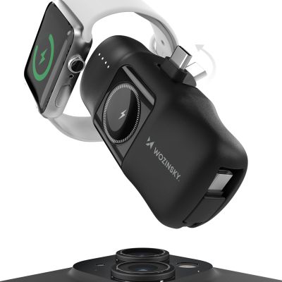 3. Mini powerbank Wozinsky WF16-YCS 5000mAh 15W USB-C z wbudowanym kablem USB-C i ładowarką do Apple Watch - czarny