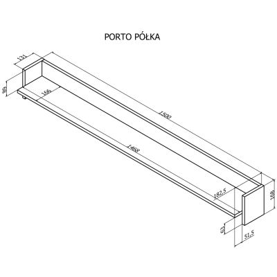 3. Półka PORTO 150x18x16,5 dąb/czarny