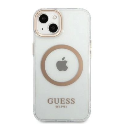 3. Etui Guess Metal Outline MagSafe na iPhone 13 - złote