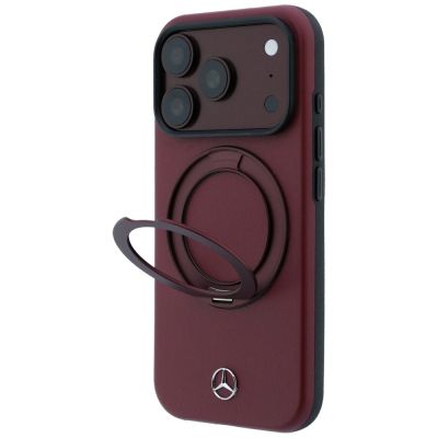 2. Etui Mercedes Leather with Ring Stand MagSafe na iPhone 18 Pro Max / 17 Pro Max - burgundowe