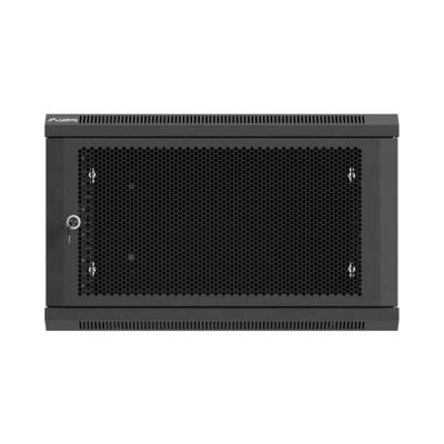 26. Szafa instalacyjna rack wisząca 19" 6U 600x600 czarna drzwi perforowane Lanberg (flat pack)