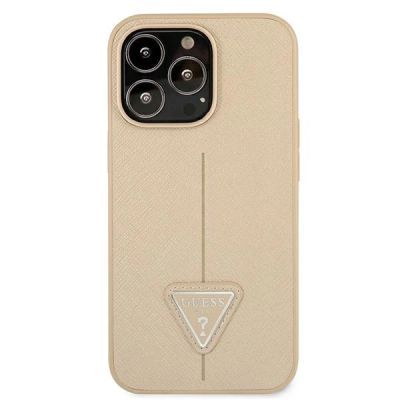 3. Etui Guess Saffiano Triangle Logo na iPhone 13 Pro / iPhone 13 - beżowe