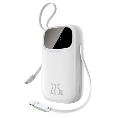 Powerbank Baseus EnerFill FC31 20000mAh 22.5W z wyświetlaczem cyfrowym i 2 wbudowanymi kablami (USB-C + Lightning) - biały