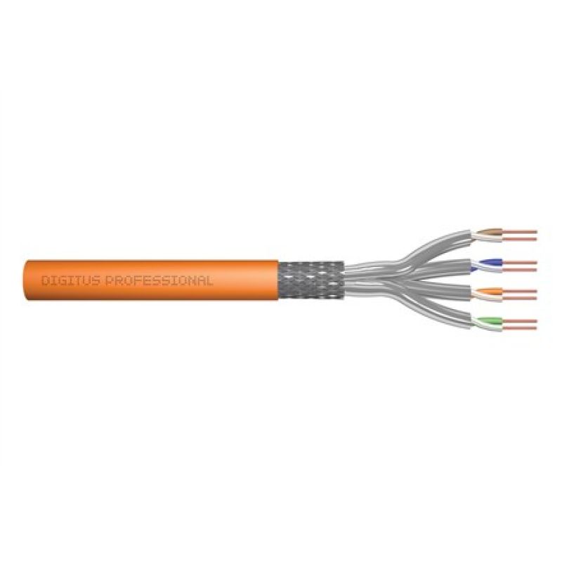 5. Digitus Kabel instalacyjny kat.7, S/FTP, Dca-s1a d1 a1, AWG 23/1, LSOH, 1000m, pomarańczowy, szpula