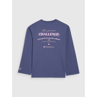 6. Longsleeve oversize z nadrukiem dziewczęcy 4F 4FJRAW25TLONF589-33S