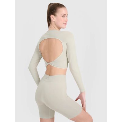 2. Longsleeve treningowy crop-top z wycięciem na plecach damski 4F 4FRSS25TFLOF486-83S