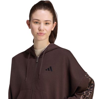 4. Bluza damska adidas Seasonal Essentials Animal Print 3-Stripes Full-Zip Hooded brązowa KV9299