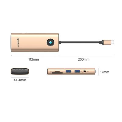 2. Stacja dokująca USB-C Orico PW11 8w1 2x USB-A 3.0 1x USB-C PD 100 W 1x HDMI 4K 60Hz 1x microSD/SD 1x RJ45 Gigabit Ethernet 1x Audio 3,5 mm - różowo-złota
