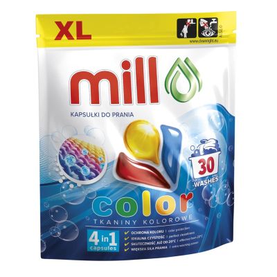 4. Zestaw środków do pralek Mill – kapsułki 2×30 szt. + perfumy do tkanin 750 ml + płyn do pralek 300 ml