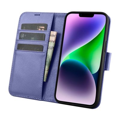 3. iCarer Wallet Case 2in1 etui iPhone 14 Plus skórzany pokrowiec z klapką Anti-RFID jasnofioletowy (WMI14220727-LP)