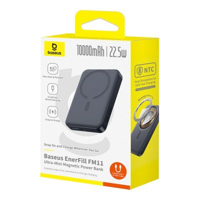6. Powerbank Baseus EnerFill FM11 Ultra-Mini 10000mAh 22,5W kompatybilny z MagSafe z kablem Baseus Simple USB-C 20V/3A 30cm - czarny