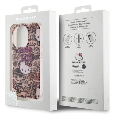 8. Etui Hello Kitty IML Tags Graffiti na iPhone 14 Pro - różowe