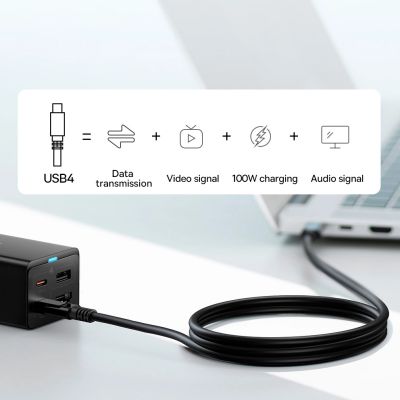 13. Ładowarka sieciowa GaN5 Baseus CCGP110201 67W HUB HDMI 2x USB-C / USB-A / HDMI 4K 30Hz 1,5m - czarna + kabel USB-C - USB-C 100W 1m