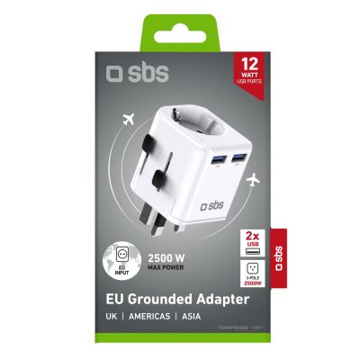 2. Adapter podróżny SBS uniwersalny - EU 2xUSB-A - biały