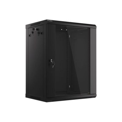 6. Lanberg Szafa rack 19 cali Wall-Mount 15U/600x450 V2 czarna, drzwi szklane
