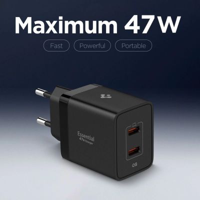4. Ładowarka sieciowa Spigen Essential EE472EU 2-porty USC-C 47W - czarna