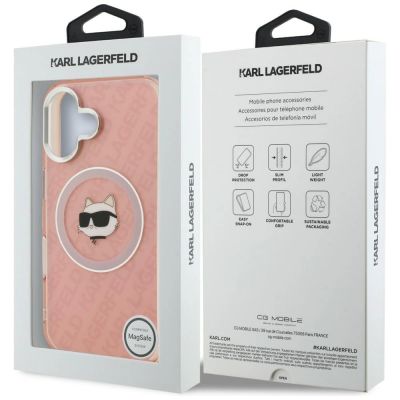 8. Etui Karl Lagerfeld IML Choupette Head Logo MagSafe na iPhone 16 - różowe