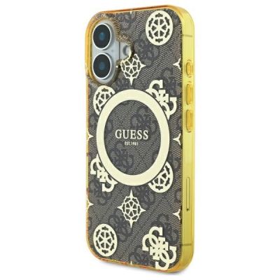 2. Etui Guess IML Peony On 4G Background MagSafe na iPhone 16 - brązowe