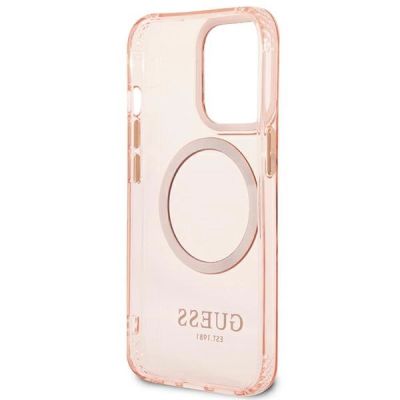 7. Etui Guess Gold Outline Translucent MagSafe na iPhone 13 Pro Max - różowe