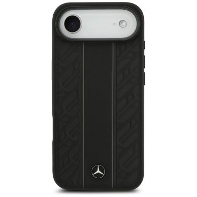 3. Etui Mercedes Leather Laurel Leaves Stripes MagSafe do iPhone 17 Air - czarne