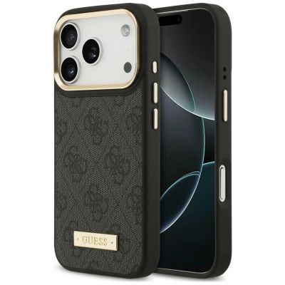 Etui Guess 4G Logo Plate MagSafe na iPhone 18 Pro / 17 Pro - czarne