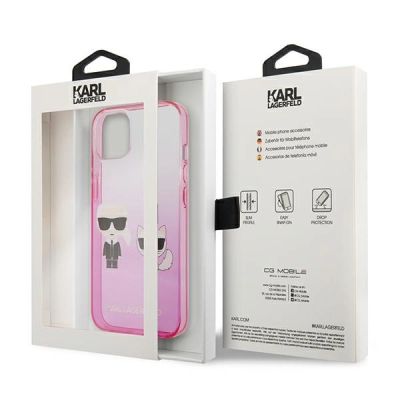 8. Etui Karl Lagerfeld Gradient Ikonik Karl&Choupette na iPhone 13 mini - różowe