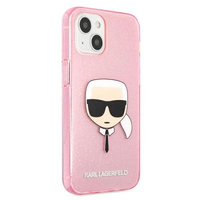 4. Etui Karl Lagerfeld Glitter Karl's Head na iPhone 13 mini - różowe