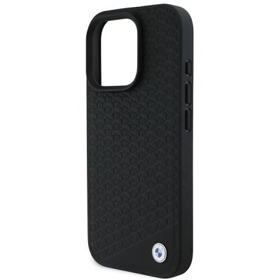 6. Etui BMW Signature Leather Diamond Metal Logo MagSafe na iPhone 16 Pro Max - czarne