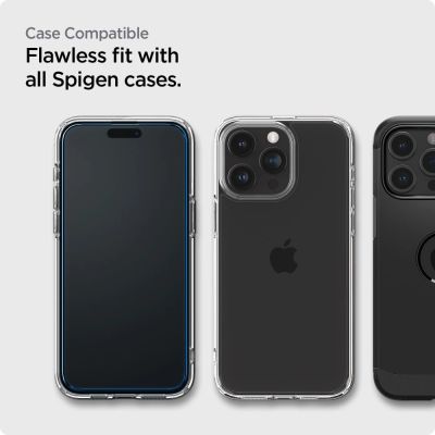 10. Szkło hartowane Spigen ALM Glass FC na iPhone 15 Pro - czarne 2 szt.