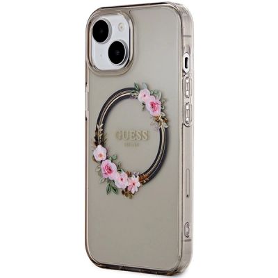 2. Etui Guess IML Flowers Wreath MagSafe na iPhone 15 / 14 / 13 - czarne