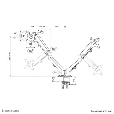 3. Neomounts DS70-700BL2 uchwyt / stojak do monitorów 68,6 cm (27") Biurko Czarny