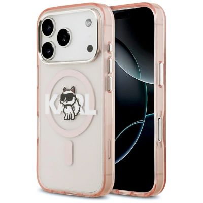 Etui Karl Lagerfeld IML Choupette Sketch Logo MagSafe na iPhone 17 Pro - różowe