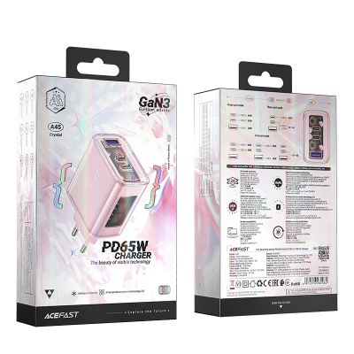 5. Acefast ładowarka GaN 65W 3 porty (1xUSB, 2xUSB C) różowa (A45)