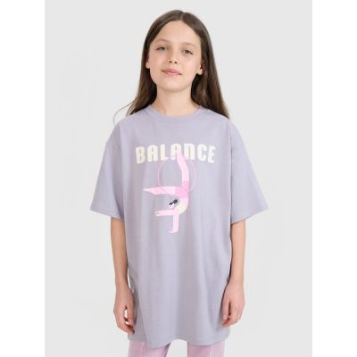 T-shirt oversize z nadrukiem dziewczęcy 4F 4FJRSS25TTSHF2646-25S