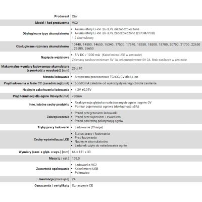 7. XTAR ŁADOWARKA DO AKUMULATORÓW CYLINDRYCZNYCH LI-ION VC2