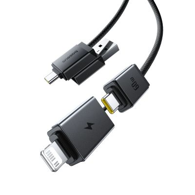 2. Kabel Baseus Versatile 60W USB-C - USB-C z adapterami USB-A i Lighting 1m - czarny