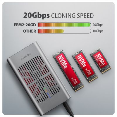 5. Axagon EEM2-20GD stacja dokująca do dysków twardych USB 3.2 Gen 2 (3.1 Gen 2) Type-C Czarny, Szary