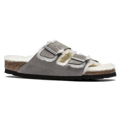 5. Klapki damskie/męskie ocieplane Birkenstock Arizona Shearling Stone Coin zamsz z wełną owczą narrow wąskie (1017403)