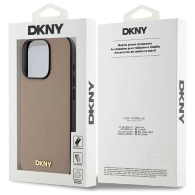 8. Etui DKNY Grained Metal Logo MagSafe na iPhone 15 Pro Max - beżowe