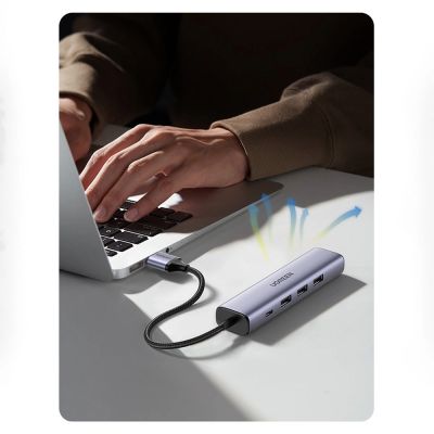 23. Ugreen wielofunkcyjny adapter HUB USB 3.0 - 3 x USB / Ethernet RJ-45 / USB Typ C PD szary (CM475)