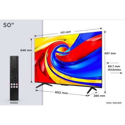 4. TCL P7L 50P7L Telewizor 127 cm (50") 4K Ultra HD Smart TV Wi-Fi Czarny 400 cd/m2